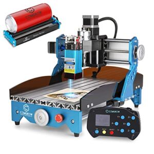 Comgrow 2 in 1 CNC 3018 with Laser Rotary Roller,5000MW Laser Engraving Module Compressed Spot,GRBL Control 3 Axis CNC Router Machine Kit with Offline Controller,for Wood Glass Mirror Stainless Steel
