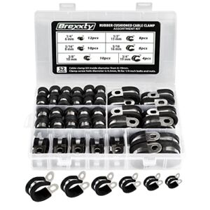 Brexxty 52 PCS Cable Clamps Assortment kit—304 Stainless Steel Wire Clamps of 6 Sizes—1/4″ 5/16″ 3/8″ 1/2″ 5/8″ 3/4″—To Bundle, Clamp, & Protect Wires, Pipes, & Cables
