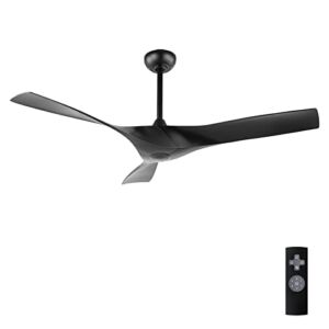 ACOZ 52″ DC Ceiling Fan No Lights with Remote Control, Matte Black Ceiling Fans with 3 ABS Plastic Blades, Indoor Ceiling Fan without Lights for Kitchen Bedroom Living Room