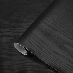 Wood Grain Contact Paper Black 16″x118″ Wood Peel and Stick Wallpaper Waterproof Self Adhesive Wallpaper Table Sticker Cover Wood Vinyl Wrap for Countertop Desk Table Cabinets