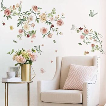 wondever Rose Vine Flower Wall Stickers Watercolor Garden Floral Peel and Stick Wall Art Decals for Bedroom Living Room TV Wall | The Storepaperoomates Retail Market - Fast Affordable Shopping