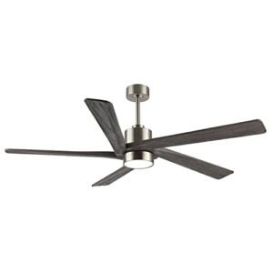 WINGBO 54″ DC Ceiling Fan with Lights, 5 Reversible Solid Wood Blades, 6-Speed Noiseless DC Motor, Brushed Nickel Finish Ceiling Fan with Remote, Gray