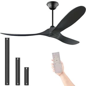 XCWIIE 60” Ceiling Fan Black Ceiling Fan No Lights, Outdoor Damp Ceiling Fan for Patios Indoor 3 Blade Large Airflow Ceiling Fan, Large Ceiling Fan For Exterior House Gazebo Living Room Bedroom