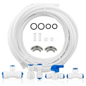 Refrigerator Water Line Splitter, 26-Feet 1/4″ Fridge Ice Maker Water Line Connection Installation Kit for Leak-Free Addition of 1/4″ or 3/8″ Outlet Branch Waterway on RO Systems