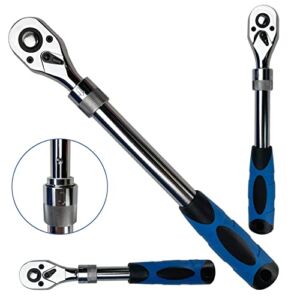 3 Piece Extendable Ratchet Set, 1/4”, 3/8”, 1/2” Drive, 72-Tooth Ratchet Wrench, Quick-release Reversible Drive Socket Wrench, Heavy Duty CR-V Ratchet Set