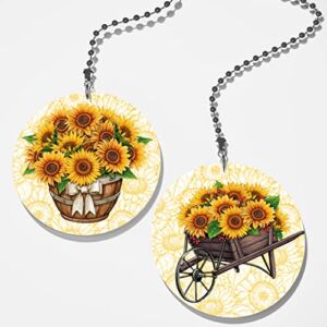 Set of 2 Coordinating Garden Sunflowers Fan/Light Pull Set