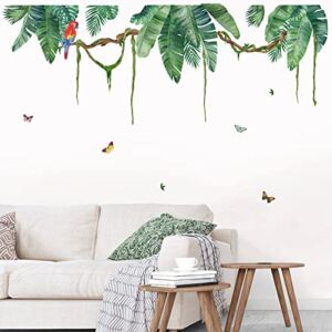 wondever Palm Leaf Wall Stickers Tropical Leaves Green Plant Peel and Stick Wall Art Decals for Living Room Bedroom TV Background (W:62 inches)