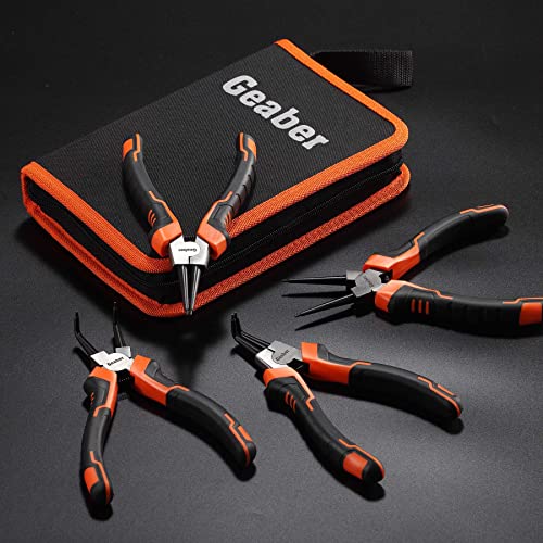 Geaber Snap Ring Pliers Set, Heavy Duty 4-piece 7-Inch Internal External Circlip Pliers, Straight Bent C-clip Pliers Lock Ring Pliers Set, 5/64″ Tip, for Ring Remover Retaining, with Portable Pouch | The Storepaperoomates Retail Market - Fast Affordable Shopping