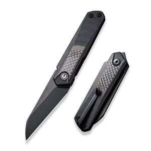 CIVIVI Ki-V Plus Front Flipper Pocket Knife, 2.52-in Nitro-V Blade Reverse Tanto Small Folding Knife, Twill Carbon Fiber Overlay On G10 Handle Utility Knife with Deep Carry Pocket Clip for Camping Hiking Hunting