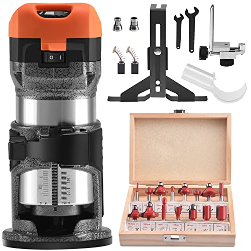 Seeutek Compact Router, 6.5-Amp 1.25 HP Router Tool, Variable-Speed Trim Router with Fixed Base, Electric Wood Palm Router with 15 pieces 1/4″ Router Bits Set, Edge Guide, Roller Guide and Dust Hood. | The Storepaperoomates Retail Market - Fast Affordable Shopping