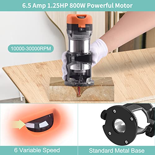 Seeutek Compact Router, 6.5-Amp 1.25 HP Router Tool, Variable-Speed Trim Router with Fixed Base, Electric Wood Palm Router with 15 pieces 1/4″ Router Bits Set, Edge Guide, Roller Guide and Dust Hood. | The Storepaperoomates Retail Market - Fast Affordable Shopping
