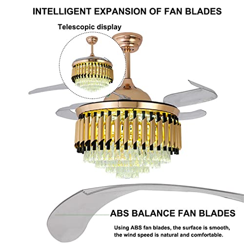 42″ Invisible Ceiling Fan with Light and Remote Control,with 4 Retractable ABS Blades 3 Color Light 6 Speed and 4 Timing,Modern Crystal Ceiling Fan Light for Bedroom Living Dining Room Decoration | The Storepaperoomates Retail Market - Fast Affordable Shopping