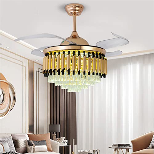 42″ Invisible Ceiling Fan with Light and Remote Control,with 4 Retractable ABS Blades 3 Color Light 6 Speed and 4 Timing,Modern Crystal Ceiling Fan Light for Bedroom Living Dining Room Decoration | The Storepaperoomates Retail Market - Fast Affordable Shopping