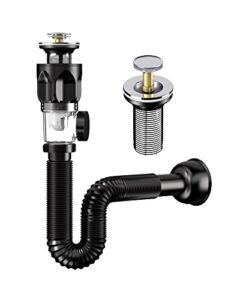 KKDFTU® 2 in 1 Bathroom Sink Drain Kit with Flexible & Expandable P-trap, Suitable for 1-1/2” Drain Hole, Pop Up Drain with Built-in Anti-clogging Stopper Fits Overflow or No Overflow Vessel Sink