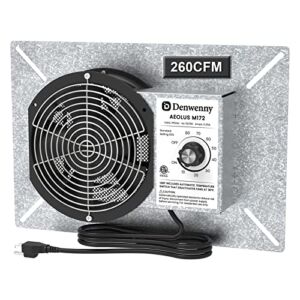 Denwenny 260CFM Crawl Space Ventilator Fan , 6.7 Inch Vent Fan with humidistat Dehumidistat, IP55 High AirFlow Freeze Protection Thermostat for Crawlspace, Garage, Basements with Isolation Mesh