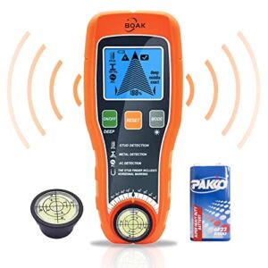 Stud Finder Wall Scanner,BOAK 6 in 1 Stud Detector With Percentage LCD Display,Magnetic Stud Finder With Sound Warning,Beam Finders for AC Wire,Wood Edge,Metal Studs,Joist Pipe Detection