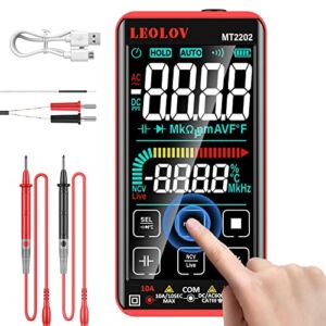 Digital Multimeter Tester Smart Touch Screen Rechargeable Auto-ranging 10000 Counts TRMS AC/DC Amp Ohm Voltage Meter Capacitance Frequency Diode Backlight Flashlight Red