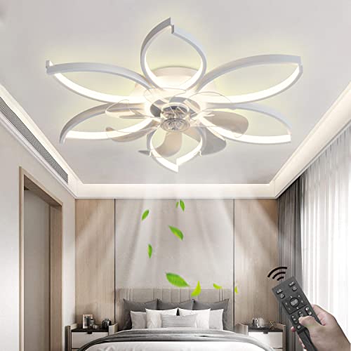 28″ Modern Ceiling Fans with Lights, Flush Mount 3 Colors 6 Speeds Dimmable LED Reversible Blades Timing with Remote Control, Low Profile Bladeless Ceiling lighting Fixture for Kids Living Room 72w | The Storepaperoomates Retail Market - Fast Affordable Shopping