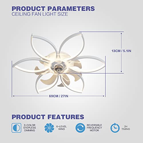28″ Modern Ceiling Fans with Lights, Flush Mount 3 Colors 6 Speeds Dimmable LED Reversible Blades Timing with Remote Control, Low Profile Bladeless Ceiling lighting Fixture for Kids Living Room 72w | The Storepaperoomates Retail Market - Fast Affordable Shopping