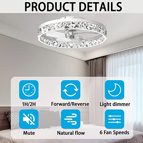 QUMFIXPU Ceiling Fans with Lights Semi Flush Mount Low Profile Fan Light Timing with Dimming LED Remote Control 6-Level Wind Speed 5 Reversible Invisible Blades (19.7in, White) | The Storepaperoomates Retail Market - Fast Affordable Shopping
