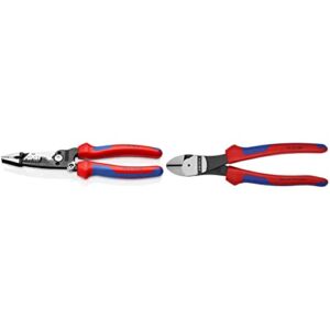KNIPEX Tools 13 72 8 Forged Wire Stripper, 8-Inch & Comfort Grip High Leverage Angled Diagonal Cutter, 8-Inch, Angled, Comfort Grip