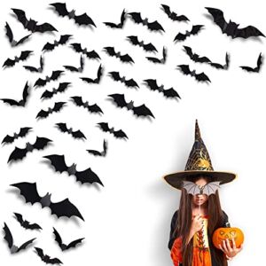 EcoNour 3D Halloween Bat Stickers (100 Pcs) | Realistic Black Bats Halloween Decoration | Scary Bats Wall Decal Set for Home and Office | Halloween Craft and Party Supplies for Indoor & Outdoor