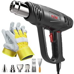 Heat Gun, TGK® 1800W Heavy Duty Hot Air Gun Kit 122℉~1202℉ Dual Temperature Settings with 6 Nozzle Attachments Overload Protection for Crafts, Shrink Wrapping/Tubing, Paint Removing, Epoxy Resin