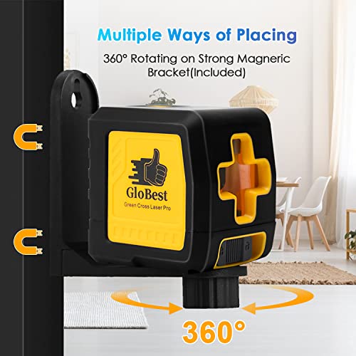 Globest 2 Lines Laser Level – 100Ft DIY Self Leveling Laser Level Tool, Cross Line Laser Level for Construction, Floor Tile, Home Renovation, Green Bright Laser Lines with 360° Magnetic Pivoting Base | The Storepaperoomates Retail Market - Fast Affordable Shopping