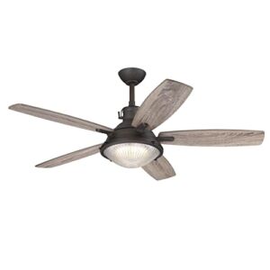 Westinghouse Lighting 7307300 Oyster Bay, Vintage-Style Dimmable LED Ceiling Fan with Light and Remote Control, 52 Inch, Black-Bronze Finish, Clear Prismatic Glass