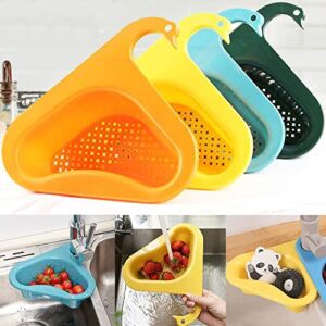 4 PCS Swan Drain Basket for Kitchen Sink, CICITOYWO Multifunctional Food Strainers Garbage Disposal Corner Triangle Sink Filter Rack, Upgrade Large Size Fits Most Sinks (4 PCS Colorful A)