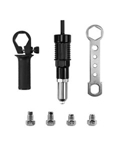 QWORK Rivet Gun Adapter for Electric Drill, Professional Electric Power Drill Riveting Hand Tool,Including 2.4/3.2/4.0/4.8mm Diameter Rivet Head and Handle Wrench, Aluminum Cordless Riveting Tool Kit
