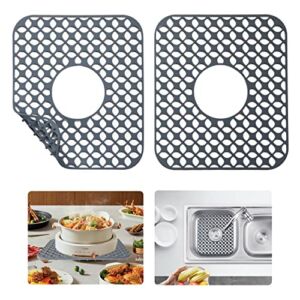 Stageya 2 PCS Sink Mats for Kitchen, Silicone Soft Non-slip Sink Pads, Down Drain Stainless Steel Sink Filter Accessory, 13.58 ”x 11.41 ”