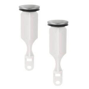 (2-Pack) Bathroom Sink Pop-Up Stoppers – Plastic Pop-Up Stoppers with Brushed Nickel Finish – Universal Design 1-3/8” Cap Outer Diameter, 4-1/2 Overall Height – with 2 Mounting Holes and Gasket Seal