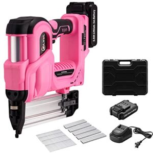 SILVEL 20V Cordless Stapler/Nail, 18GA Nails/Staple, 2 in 1 Cordless Nail Gun, Cordless Brad Nailer with 2.0A Lithium-Ion Battery, Single or Contact Firing for Woodworking,Home Improvement, Pink