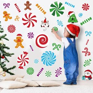 CCINEE 6 Sheet Peppermint Floor Decals Stickers 33Pcs Christmas Wall Stickers Candyland Gingerbread Christmas Decal for Xmas Home Wall Floor Candy Party Decoration Supplies