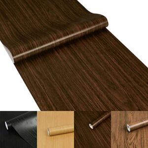Dark Brown Wood Grain Look Self Adhesive Waterproof Wallpaper (17.71″×118″), XINOBO Shiplap Peel and Stick Vinyl Contact Paper for Wall, Stairs, Counter Top, Cabinets