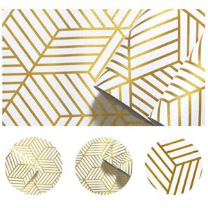 Gold Hexagon Geometric Textured Self Adhesive Waterproof Wallpaper (17.71″×118″), XINOBO Shiplap Peel and Stick Vinyl Contact Paper for Wall, Stairs, Counter Top, Cabinets