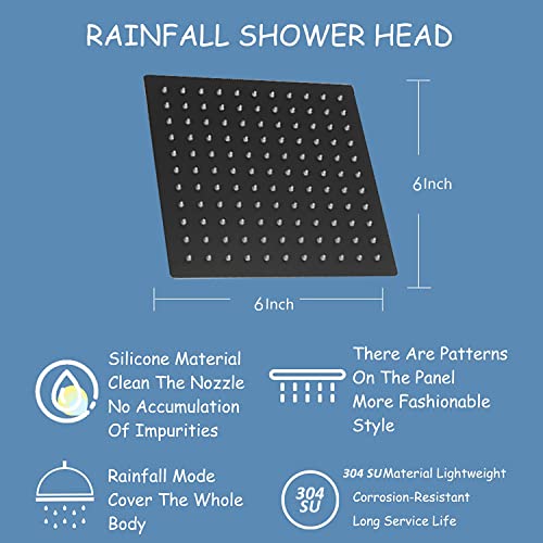 Shower Head with handheld, High Pressure 6″ Rainfall Stainless Steel Shower Head/Handheld Shower with hose (Square, Matte Black) | The Storepaperoomates Retail Market - Fast Affordable Shopping