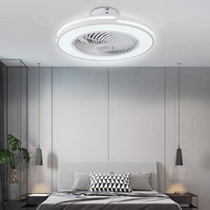 20in Invisible Blades Ceiling Fan Light with Remote Low Profile Enclosed Modern Fan Light Semi Flush Mount Round Chandelier Fan for Bedroom Office Living Dining Room 3 Color 3 Speed (white)