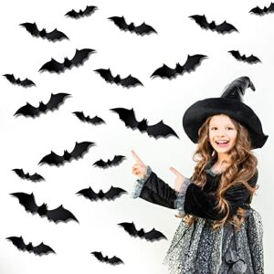 Halloween Bats Wall Decor – 3D Bat Stickers – Halloween Decorations Indoor & Outdoor for Home, Office, Bedroom, Door, Porch – Reusable PVC – Black – 28 Pieces, 4 Sizes