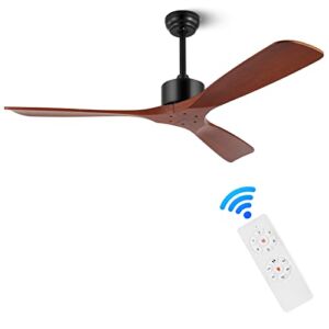 LEEAGLEGRY 52″ Wood Ceiling Fan No Light with Remote Control, Outdoor Ceiling Fan for Patios Bedroom Farmhouse Living Room, 3 Blade Ceiling Fan without Light with 6 Wind Speeds and Timer, DC Motor