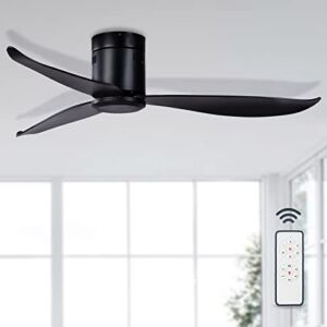 LEEAGLEGRY 52″ Low Profile Ceiling Fan No Light, Black Flush Mount Ceiling Fans without Lights, Modern Fan with Remote Control for Low Ceilings Bedroom Living Dining Room Kitchen