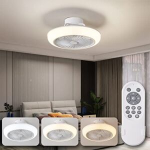 Modern 18” Ceiling Fans with Lights Flush Mount, 3 Color Dimmable LED Ceiling Fan Remote Control, Low Profile Enclosed Ceiling Fan with Lights for Bedroom/Living Room/Study/Porch (18”)