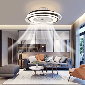 Low Profile Ceiling Fan with Lights 21″ Bladeless Ceiling Fan Remote Control 3 Speed 3 Colors Flush Mount LED Fan Chandelier Invisible Enclosed Ceiling Fan Indoor | The Storepaperoomates Retail Market - Fast Affordable Shopping