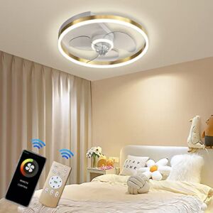 LEEAGLEGRY 20” Small Ceiling Fans with Lights Remote APP Control, Low Profile Gold Ceiling Fan for Bedroom with 6 Speed and Timer Function, Modern Flush Mount Ceiling Fan with 3 LED Light