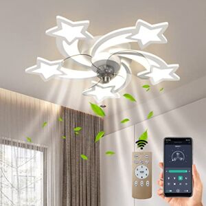 LEEAGLEGRY 28″ Ceiling Fans with Lights Flush Mount Kids Ceiling Fan with Remote White Modern Fandelier Dimmable LED Fan Light Reverse 6 Speeds for Bedroom Living Dining Room