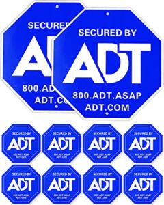 ADT Security Signs(100% Aluminum)with 8 Double-Sided Security Stickers,for Yard Security Sign–Post not Included