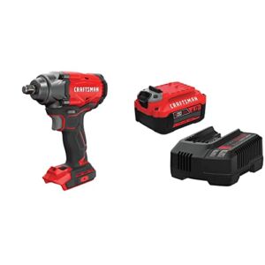 CRAFTSMAN V20 Impact Wrench, Cordless, Brushless, 1/2-Inch, Tool-Only w/ V20 Battery, Power Tool Kit, Charger Included, 4.0-Ah (CMCF920B & CMCB204-CK)