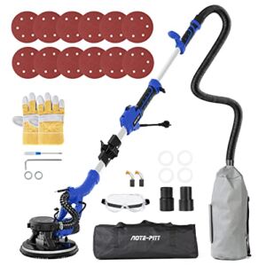 AOTE-PITT Drywall Sander, 810W 7A Electric Drywall Sander with 12 Pcs Sanding discs, Variable Speed 900-1800RPM Power Wall Sander with Vacuum Auto Dust Collection, LED Light, Extension Handle