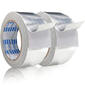 2Packs Glass Fiber Cloth Aluminum Foil Tape, 2″x65 Feet Insulation Adhesive High Temperature Heavy Duty HVAC Ducts Tapes (5.9 Mil), Heat Proof Sealing Patching Ductwork Repairing Roll for Dryer Vents